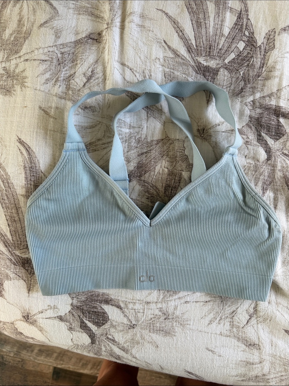 ALO Yoga Light Blue Ribbed V‑Neck Bralette